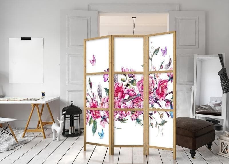 Paravento giapponese Ramo di fiori e farfalle 3 ante in Paraventi Collezione Casa - Trebisacce, commercioVirtuoso.it