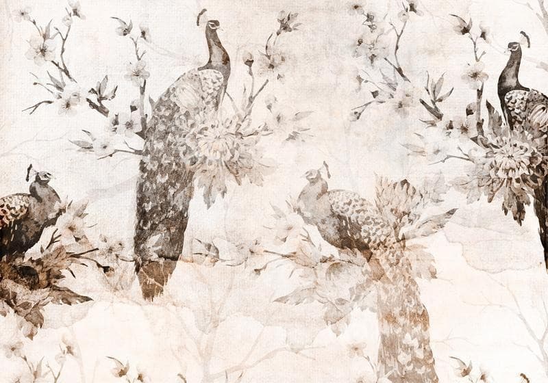 Carta da parati - Peacocks in Delicate Beige in Carta da parati Collezione Casa - Trebisacce, commercioVirtuoso.it