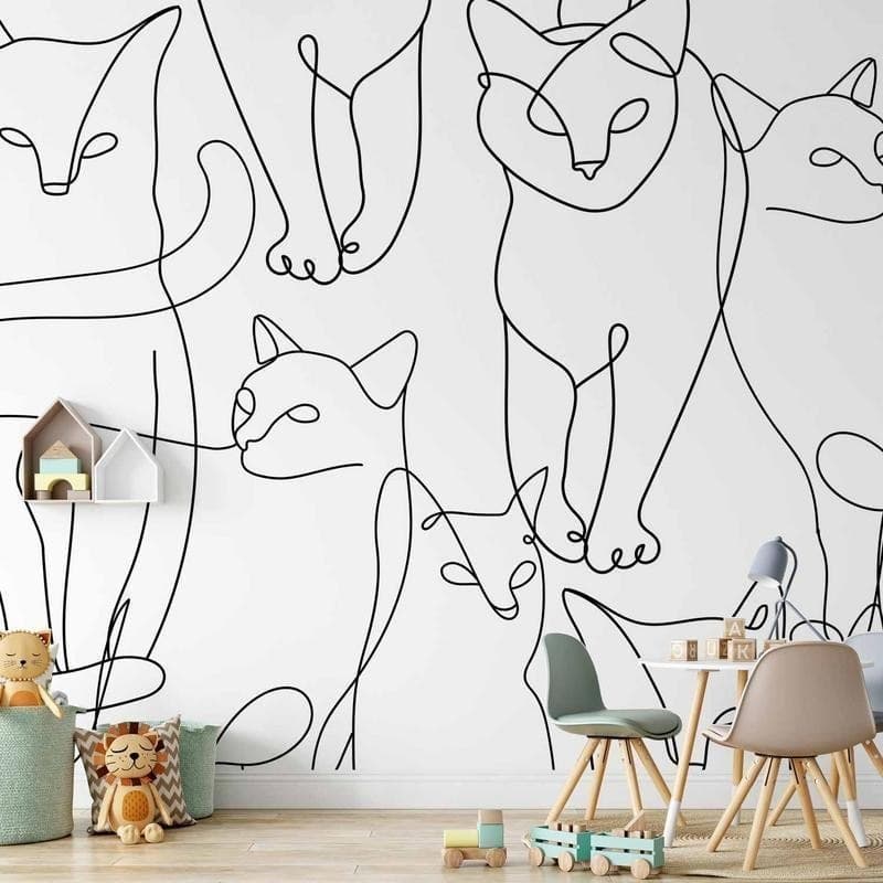 Carta da parati - Cat lineart - minimalist sketches of black cats on white background in Carta da parati Collezione Casa - Trebisacce, commercioVirtuoso.it