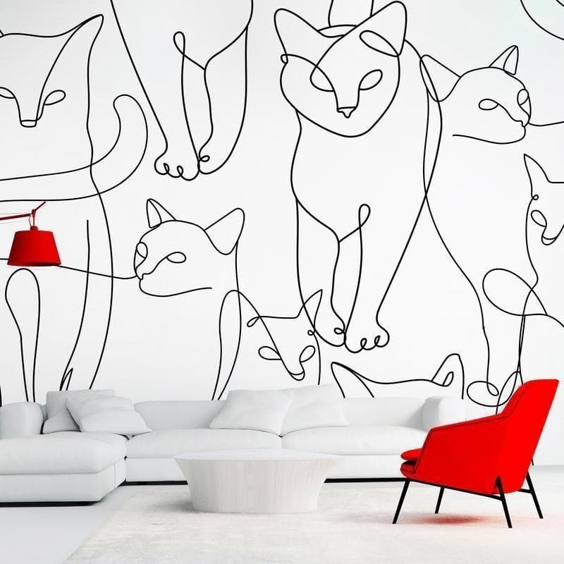 Carta da parati - Cat lineart - minimalist sketches of black cats on white background in Carta da parati Collezione Casa - Trebisacce, commercioVirtuoso.it