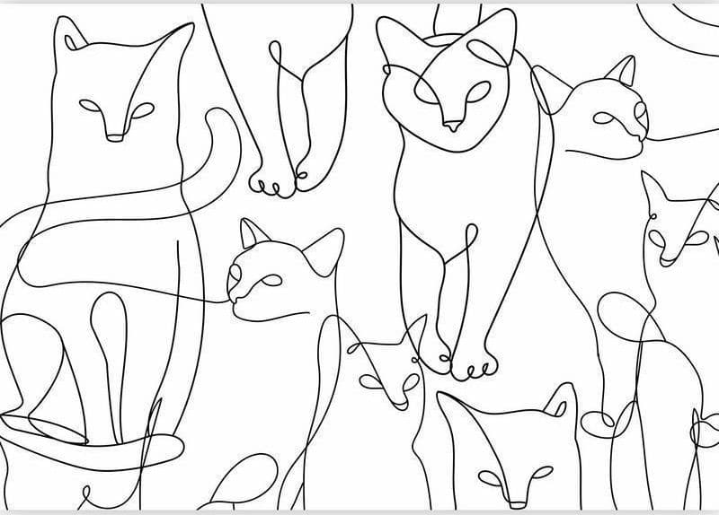 Carta da parati - Cat lineart - minimalist sketches of black cats on white background in Carta da parati Collezione Casa - Trebisacce, commercioVirtuoso.it