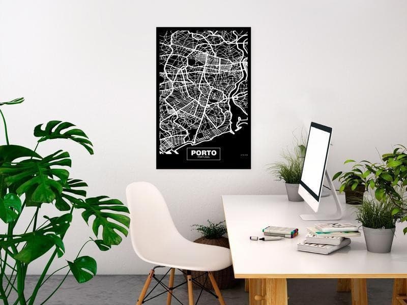 Quadro - Negative Map: Porto (1 Part) Vertical in Poster e stampe Collezione Casa - Trebisacce, commercioVirtuoso.it