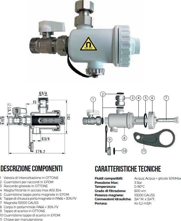 Defangatore MF da 3/4" magnetico sottocaldaia bianco in Accessori Aloiserw.com - Altomonte, commercioVirtuoso.it