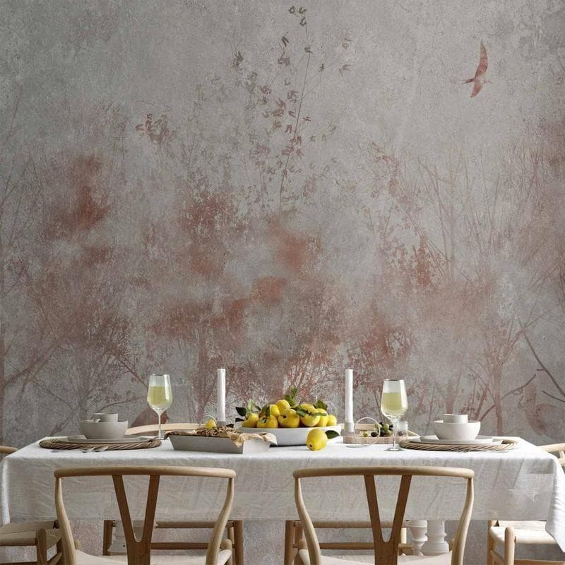 Carta da parati - Autumn landscape - abstract with trees and birds on a textured background in Carta da parati Collezione Casa - Trebisacce, commercioVirtuoso.it
