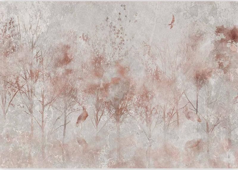 Carta da parati - Autumn landscape - abstract with trees and birds on a textured background in Carta da parati Collezione Casa - Trebisacce, commercioVirtuoso.it