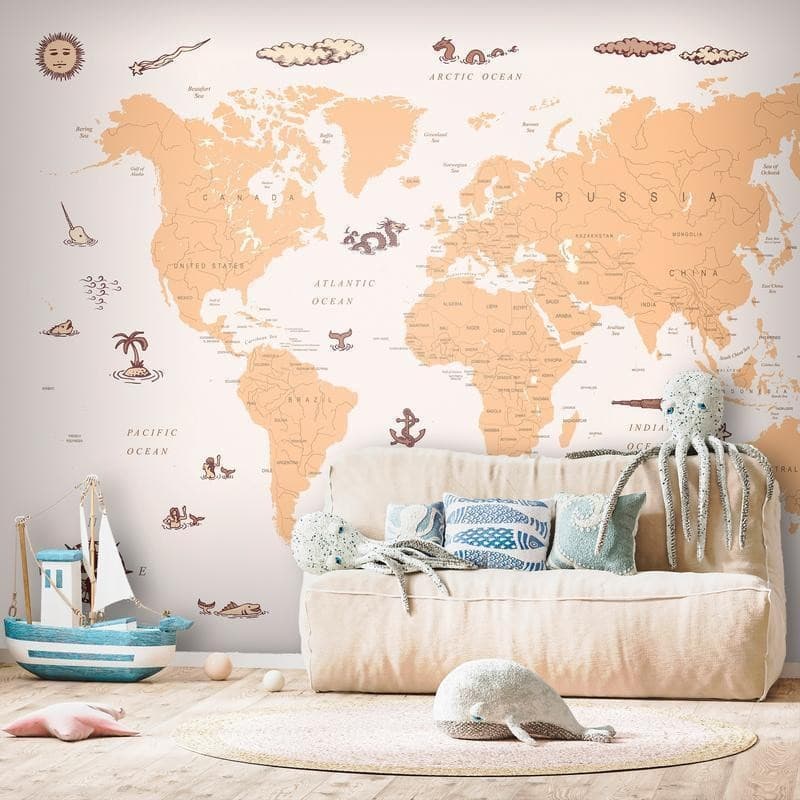 Carta da parati - Sea Wolf Map - Countries With Pirate Illustrations in Carta da parati Collezione Casa - Trebisacce, commercioVirtuoso.it