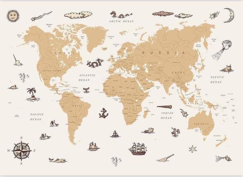 Carta da parati - Sea Wolf Map - Countries With Pirate Illustrations in Carta da parati Collezione Casa - Trebisacce, commercioVirtuoso.it