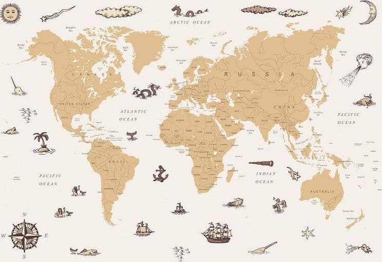 Carta da parati - Sea Wolf Map - Countries With Pirate Illustrations in Carta da parati Collezione Casa - Trebisacce, commercioVirtuoso.it