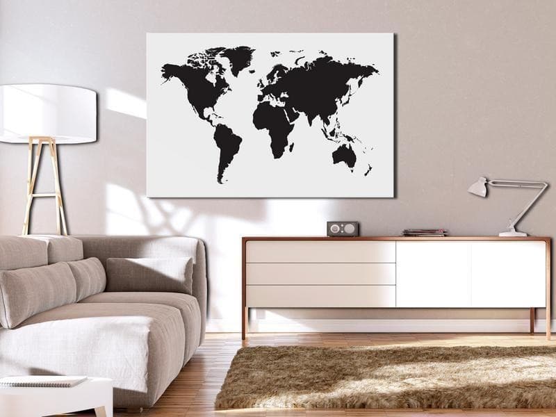 Quadro di sughero - World Map: Black & White Elegance in Mappe Collezione Casa - Trebisacce, commercioVirtuoso.it