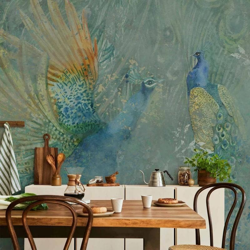 Carta da parati - Peacocks Dancing - Third Variant in Carta da parati Collezione Casa - Trebisacce, commercioVirtuoso.it