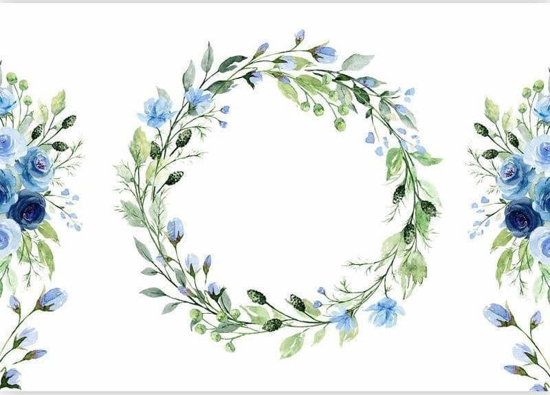 Carta da parati - Romantic wreath - plant motif with blue flowers and leaves in Carta da parati Collezione Casa - Trebisacce, commercioVirtuoso.it