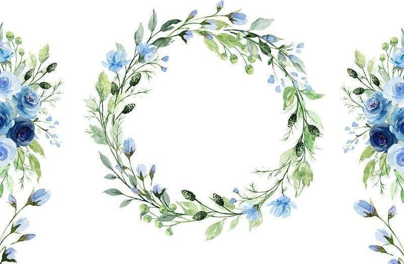 Carta da parati - Romantic wreath - plant motif with blue flowers and leaves in Carta da parati Collezione Casa - Trebisacce, commercioVirtuoso.it