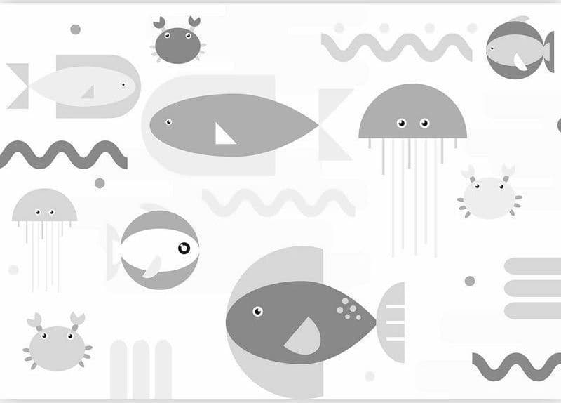 Carta da parati - Minimalist grey ocean - geometric fish in water for children in Carta da parati Collezione Casa - Trebisacce, commercioVirtuoso.it