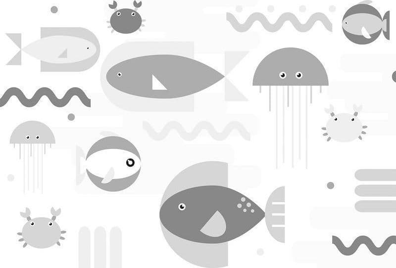 Carta da parati - Minimalist grey ocean - geometric fish in water for children in Carta da parati Collezione Casa - Trebisacce, commercioVirtuoso.it