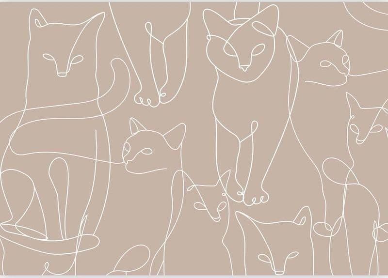 Carta da parati - Cat lineart - minimalist sketches of white cats on beige background in Carta da parati Collezione Casa - Trebisacce, commercioVirtuoso.it
