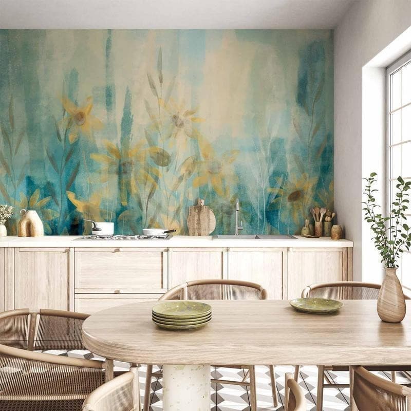 Carta da parati - A touch of summer - floral motif with a meadow of flowers in blue tones in Carta da parati Collezione Casa - Trebisacce, commercioVirtuoso.it