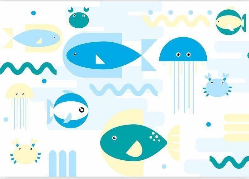Carta da parati - Animals in the sea - geometric blue fish in water for kids in Carta da parati Collezione Casa - Trebisacce, commercioVirtuoso.it