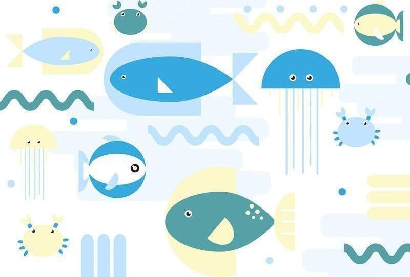 Carta da parati - Animals in the sea - geometric blue fish in water for kids in Carta da parati Collezione Casa - Trebisacce, commercioVirtuoso.it