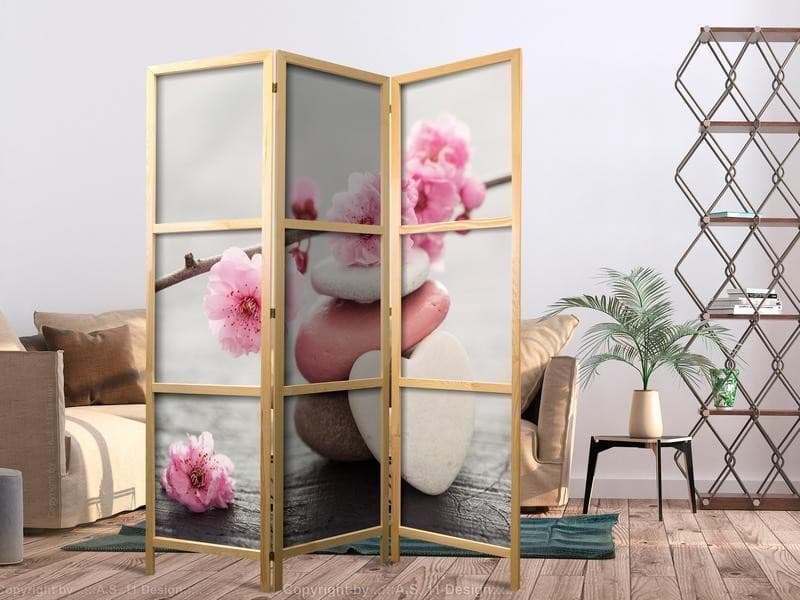 Paravento giapponese Pietre e fiori di pesco 3 ante in Paraventi Collezione Casa - Trebisacce, commercioVirtuoso.it