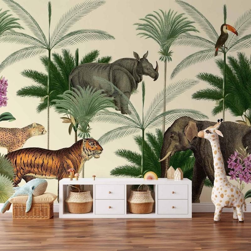 Carta da parati - Jungle Land With Animals in the Style of Old Engravings in Carta da parati Collezione Casa - Trebisacce, commercioVirtuoso.it