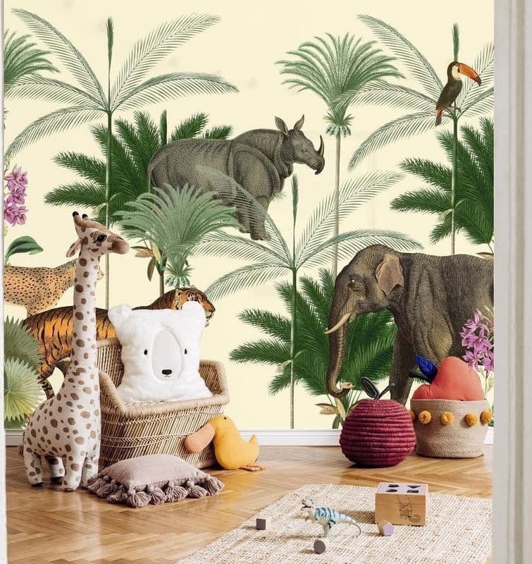 Carta da parati - Jungle Land With Animals in the Style of Old Engravings in Carta da parati Collezione Casa - Trebisacce, commercioVirtuoso.it