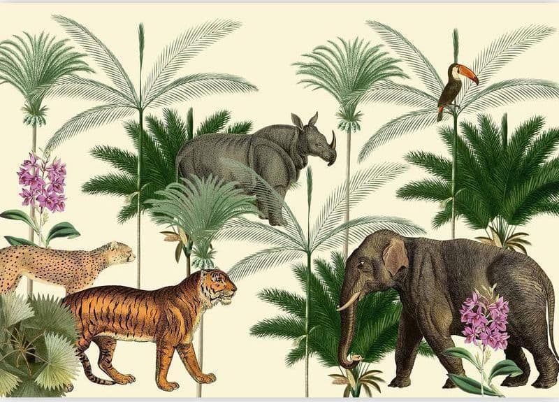 Carta da parati - Jungle Land With Animals in the Style of Old Engravings in Carta da parati Collezione Casa - Trebisacce, commercioVirtuoso.it