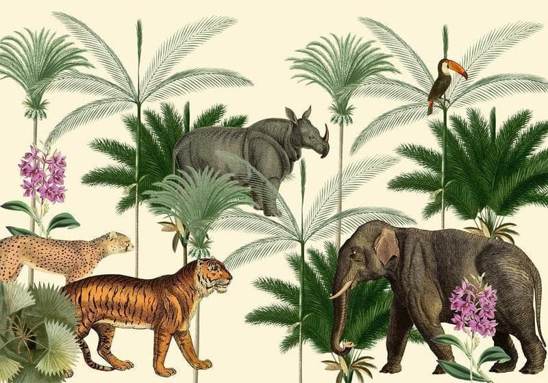 Carta da parati - Jungle Land With Animals in the Style of Old Engravings in Carta da parati Collezione Casa - Trebisacce, commercioVirtuoso.it