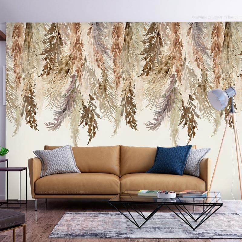 Carta da parati - Minimalist boho landscape - dangling leaves in beige colours in Carta da parati Collezione Casa - Trebisacce, commercioVirtuoso.it