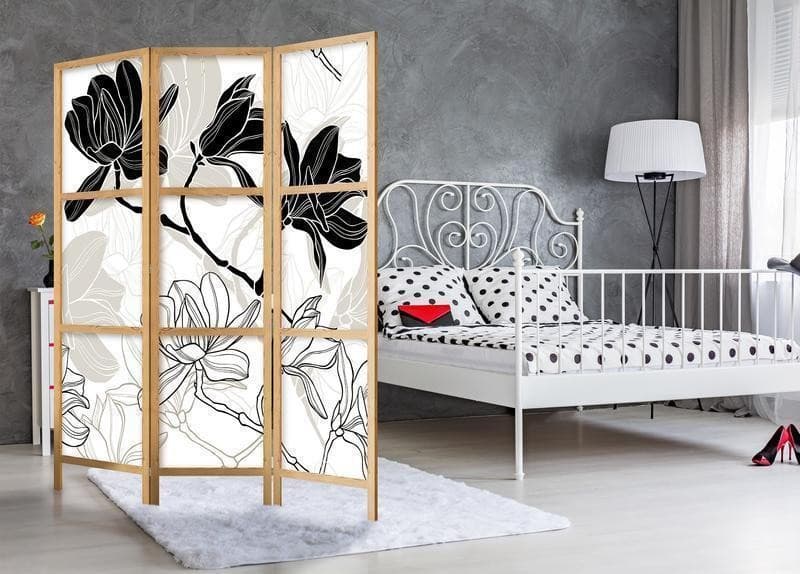 Paravento giapponese Fiori bianchi e neri 3 ante in Paraventi Collezione Casa - Trebisacce, commercioVirtuoso.it
