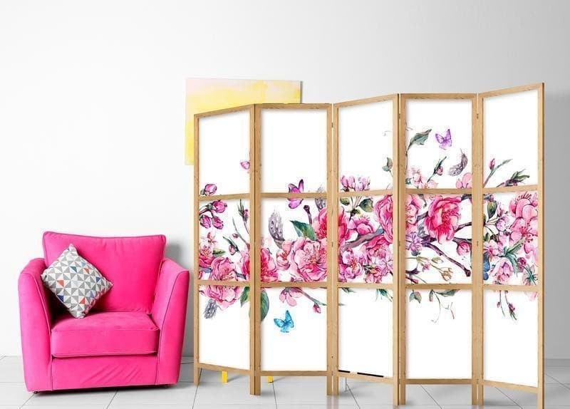 Paravento giapponese Ramo di fiori e farfalle 5 ante in Paraventi Collezione Casa - Trebisacce, commercioVirtuoso.it