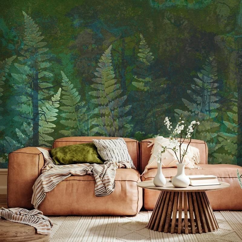 Carta da parati - Green abstraction in the forest - fern leaves in the trunks with patterns in Carta da parati Collezione Casa - Trebisacce, commercioVirtuoso.it