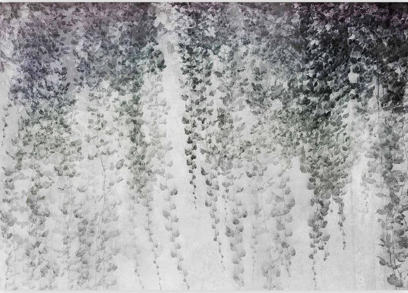 Carta da parati - Peaceful oasis - landscape of hanging black leaf vines on a grey background in Carta da parati Collezione Casa - Trebisacce, commercioVirtuoso.it