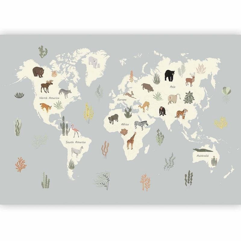 Carta da parati - Pastel Planet - Animals and Underwater Plants on a Map in Carta da parati Collezione Casa - Trebisacce, commercioVirtuoso.it
