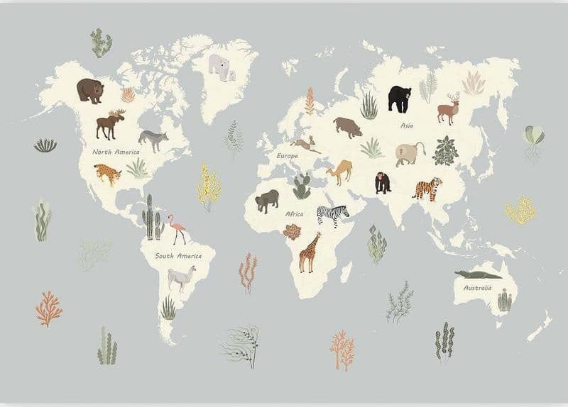 Carta da parati - Pastel Planet - Animals and Underwater Plants on a Map in Carta da parati Collezione Casa - Trebisacce, commercioVirtuoso.it