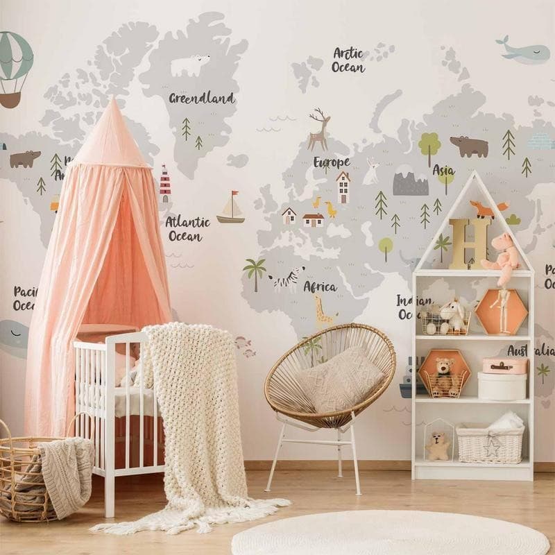 Carta da parati - Minimalist Map for Childrens Room in Carta da parati Collezione Casa - Trebisacce, commercioVirtuoso.it