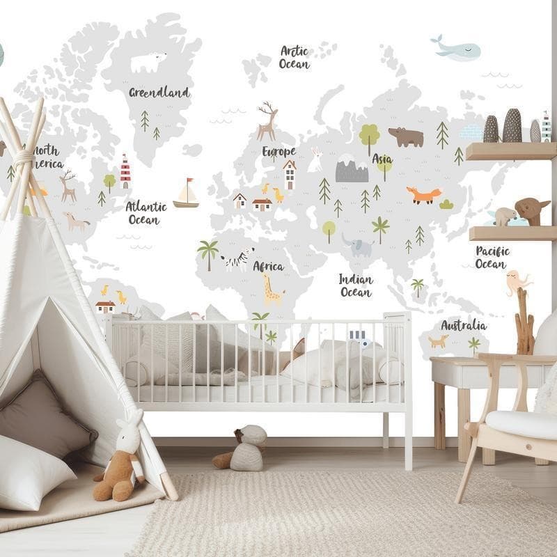 Carta da parati - Minimalist Map for Childrens Room in Carta da parati Collezione Casa - Trebisacce, commercioVirtuoso.it