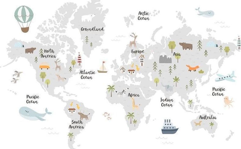 Carta da parati - Minimalist Map for Childrens Room in Carta da parati Collezione Casa - Trebisacce, commercioVirtuoso.it
