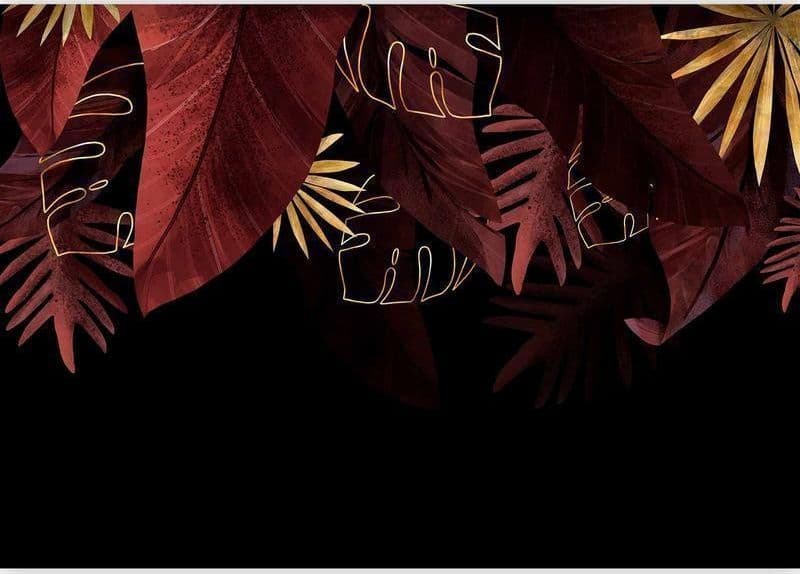 Carta da parati - Jungle and composition - red and gold leaf motif on black background in Carta da parati Collezione Casa - Trebisacce, commercioVirtuoso.it