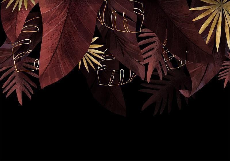 Carta da parati - Jungle and composition - red and gold leaf motif on black background in Carta da parati Collezione Casa - Trebisacce, commercioVirtuoso.it