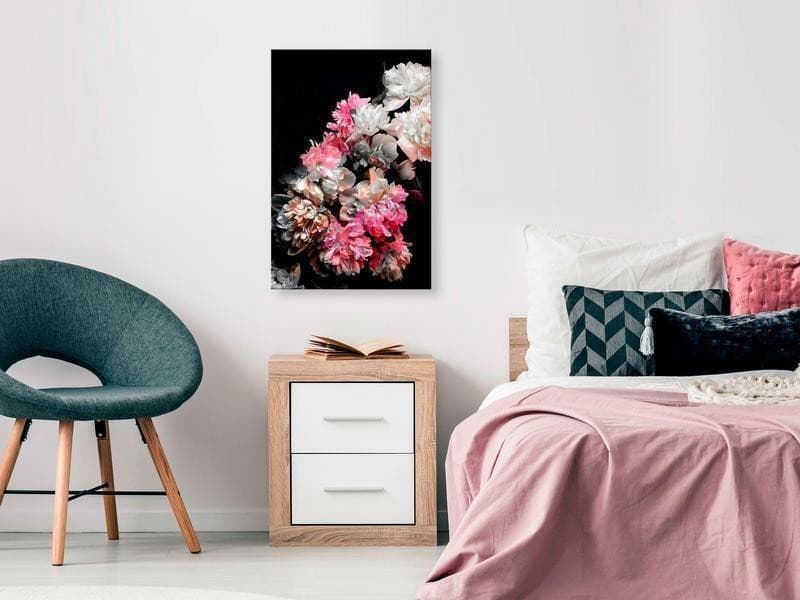 Quadro - Peony Charm (1-part) - Colorful Bouquet on Black Background in Poster e stampe Collezione Casa - Trebisacce, commercioVirtuoso.it