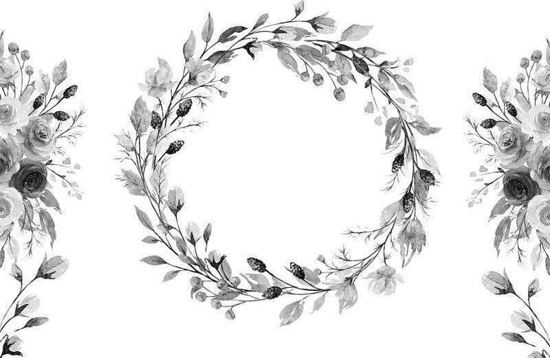 Carta da parati - Romantic wreath - grey plant motif with leaves with rose pattern in Carta da parati Collezione Casa - Trebisacce, commercioVirtuoso.it