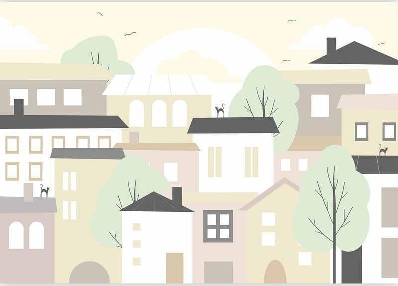 Carta da parati - Yellow town - city suburb with trees and cats for children in Carta da parati Collezione Casa - Trebisacce, commercioVirtuoso.it