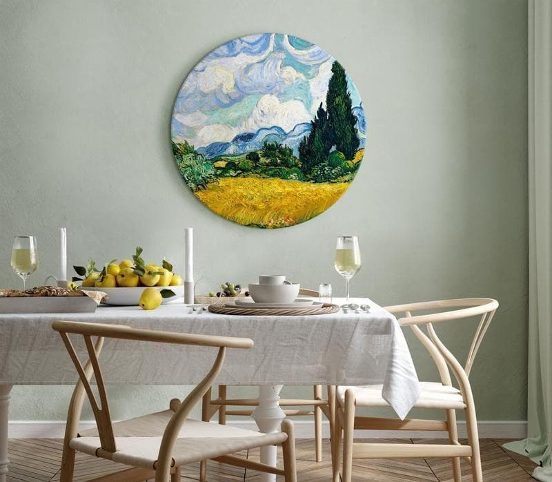 Quadro rotondo - Vincent Van Gogh - A Landscape With a Yellow Field of Chrysanthemum and a Cypress Tree in Poster e stampe Collezione Casa - Trebisacce, commercioVirtuoso.it