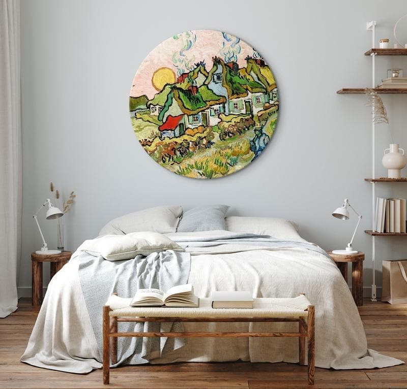 Quadro rotondo - Thatched Cottages in the Sunshine Reminiscence of the North (Vincent van Gogh) in Poster e stampe Collezione Casa - Trebisacce, commercioVirtuoso.it