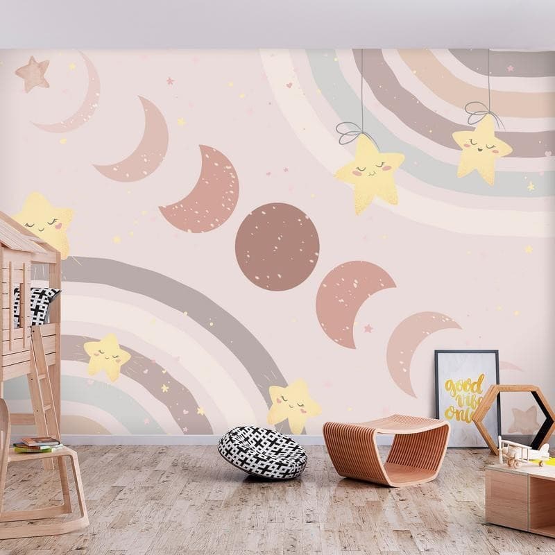 Carta da parati - Phases of the Moon Among Stars and Rainbows in Carta da parati Collezione Casa - Trebisacce, commercioVirtuoso.it