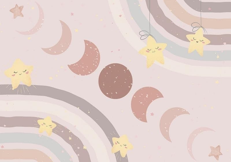 Carta da parati - Phases of the Moon Among Stars and Rainbows in Carta da parati Collezione Casa - Trebisacce, commercioVirtuoso.it