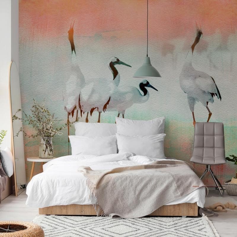 Carta da parati - Cranes in Pastels in Carta da parati Collezione Casa - Trebisacce, commercioVirtuoso.it