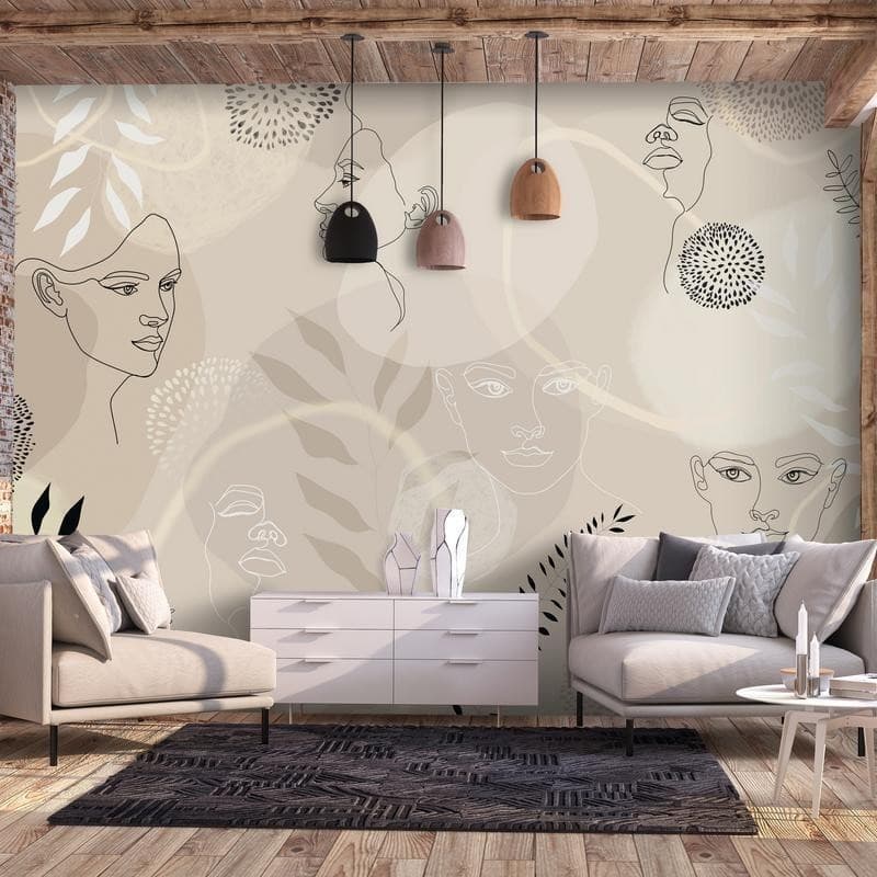 Carta da parati - Beige Line Art in Carta da parati Collezione Casa - Trebisacce, commercioVirtuoso.it