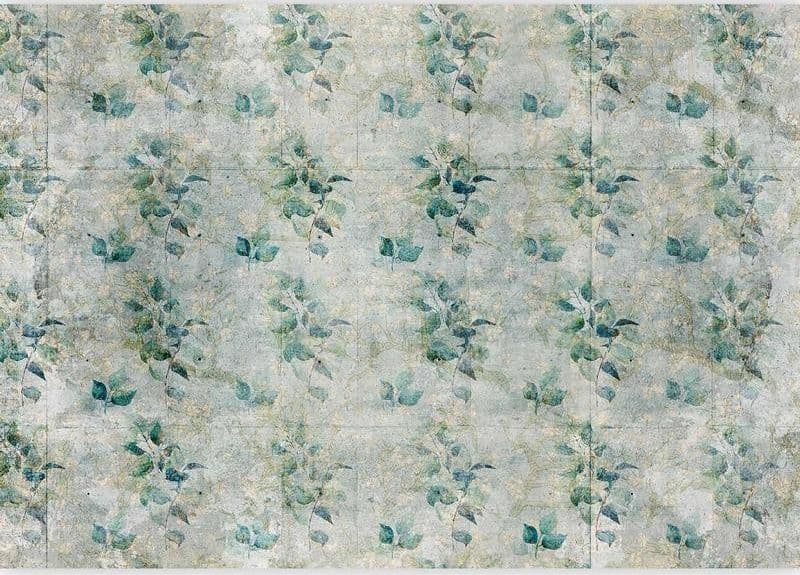 Carta da parati - Mint tones - green leaf bouquets on a retro patterned background in Carta da parati Collezione Casa - Trebisacce, commercioVirtuoso.it