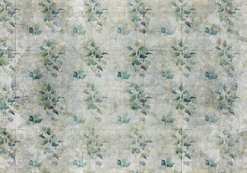Carta da parati - Mint tones - green leaf bouquets on a retro patterned background in Carta da parati Collezione Casa - Trebisacce, commercioVirtuoso.it